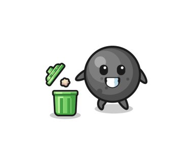 illustration of the cannon ball throwing garbage in the trash can , cute design
