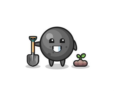 cute cannon ball cartoon is planting a tree seed , cute design