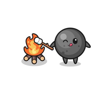 cannon ball character is burning marshmallow , cute design