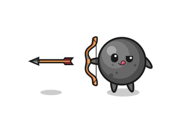 illustration of cannon ball character doing archery , cute design
