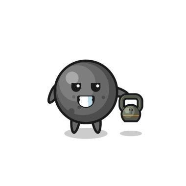 cannon ball mascot lifting kettlebell in the gym , cute design