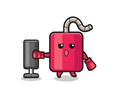 dynamite boxer cartoon doing training with punching bag , cute design