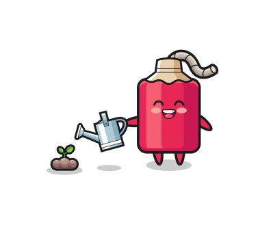 cute dynamite is watering plant seeds , cute design
