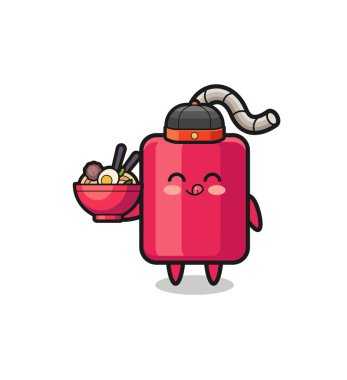 dynamite as Chinese chef mascot holding a noodle bowl , cute design