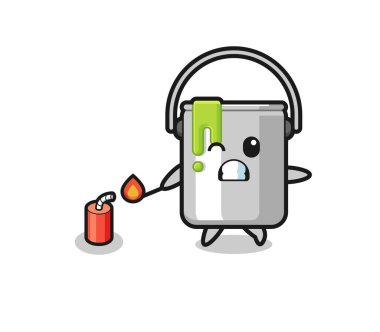 paint tin mascot illustration playing firecracker , cute design