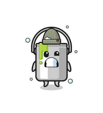 cute cartoon paint tin with shivering expression , cute design