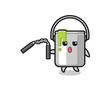 cartoon of paint tin using nunchaku , cute design