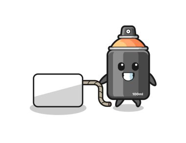 spray paint cartoon is pulling a banner , cute design