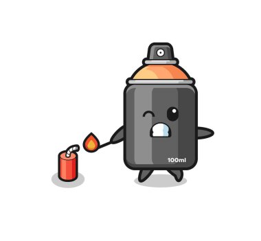 spray paint mascot illustration playing firecracker , cute design