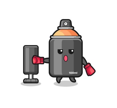 spray paint boxer cartoon doing training with punching bag , cute design