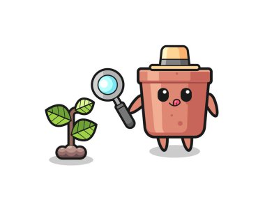 cute flowerpot herbalist researching a plants , cute design