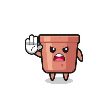 flowerpot character doing stop gesture , cute design