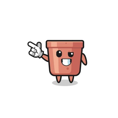 flowerpot mascot pointing top left , cute design