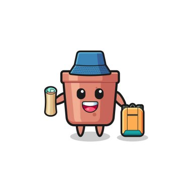 flowerpot mascot character as hiker , cute design