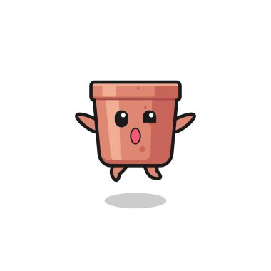 flowerpot character is jumping gesture , cute design