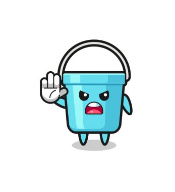 plastic bucket character doing stop gestur