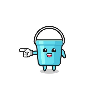 plastic bucket cartoon with pointing left gestur