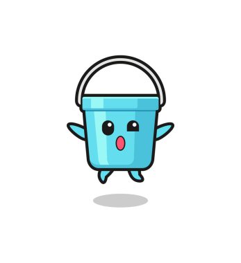 plastic bucket character is jumping gestur