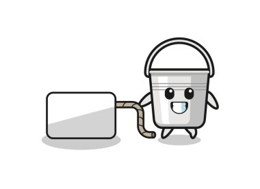 metal bucket cartoon is pulling a banner , cute design