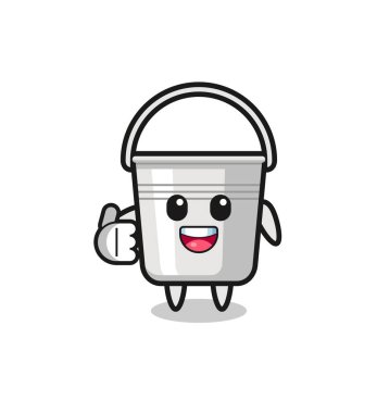 metal bucket mascot doing thumbs up gesture , cute design