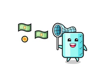 illustration of the ruler catching flying money , cute design