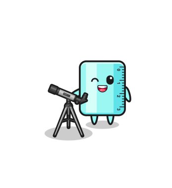 ruler astronomer mascot with a modern telescope , cute design