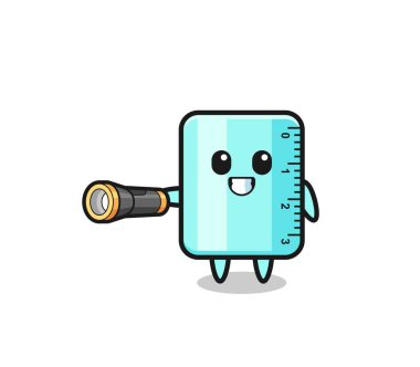 ruler mascot holding flashlight , cute design