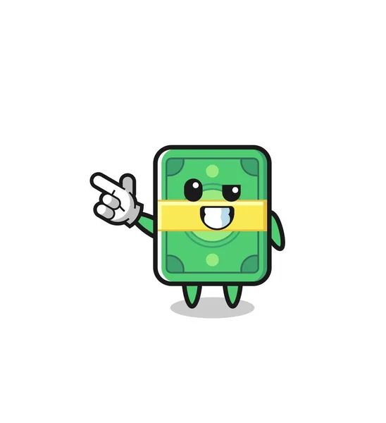 Money Mascot Pointing Top Left Cute Design — стоковый вектор