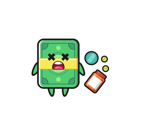 Illustration Overdose Money Character Cute Design — Vettoriale Stock