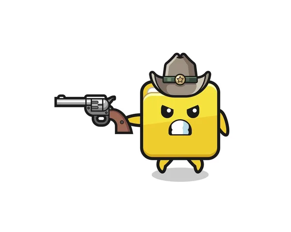 Folder Cowboy Shooting Gun Cute Design — Stok Vektör