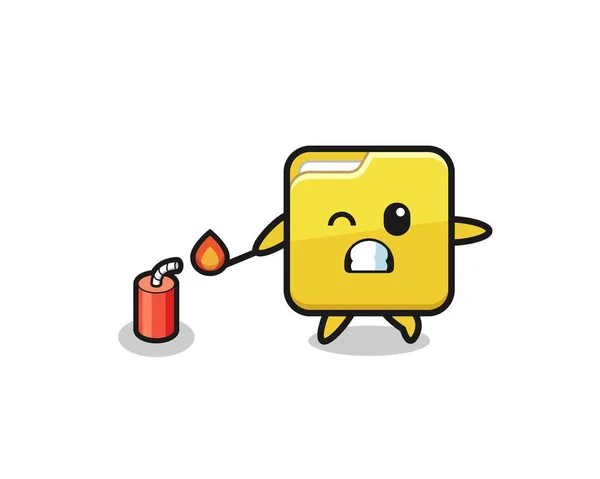 Folder Mascot Illustration Playing Firecracker Cute Design — Stok Vektör