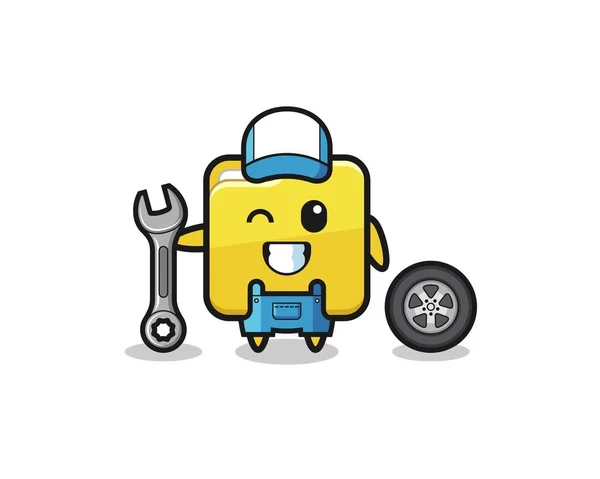 Folder Character Mechanic Mascot Cute Design — Vetor de Stock