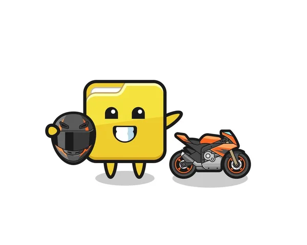 Cute Folder Cartoon Motorcycle Racer Cute Design —  Vetores de Stock