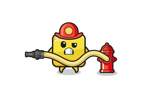 Folder Cartoon Firefighter Mascot Water Hose Cute Design — стоковый вектор