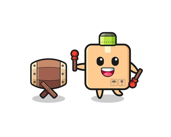 Cardboard Box Muslim Cartoon Beating Bedug Cute Design —  Vetores de Stock