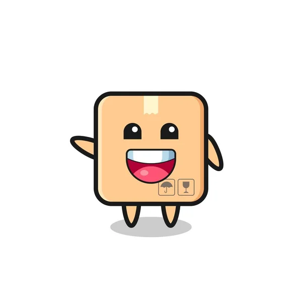 Happy Cardboard Box Cute Mascot Character Cute Design — Image vectorielle