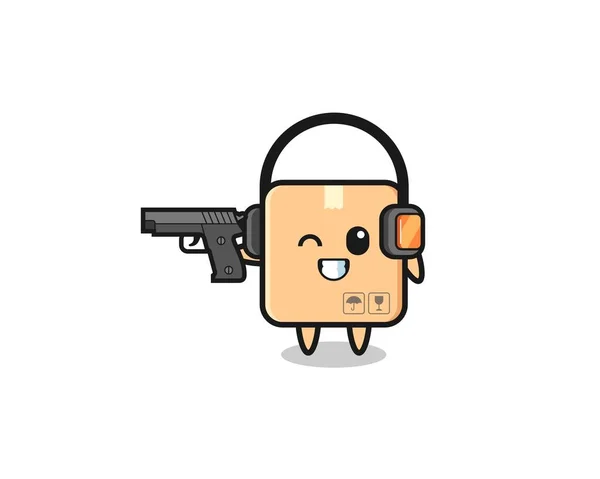 Illustration Cardboard Box Cartoon Doing Shooting Range Cute Design — Wektor stockowy