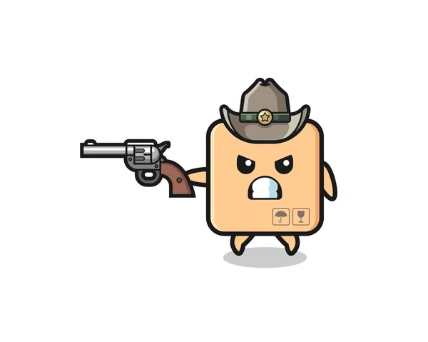 Cardboard Box Cowboy Shooting Gun Cute Design — Stok Vektör