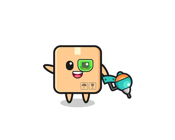 Cardboard Box Cartoon Future Warrior Mascot Cute Design — Stockvektor