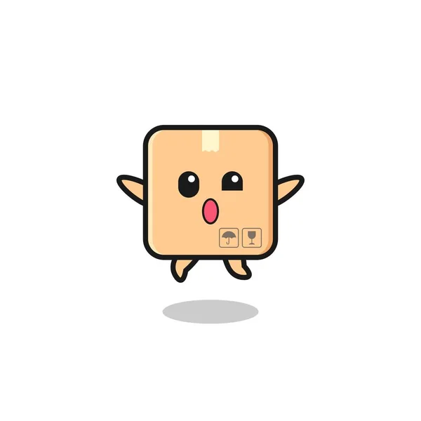 Cardboard Box Character Jumping Gesture Cute Design — Vector de stock