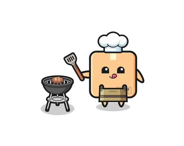 Cardboard Box Barbeque Chef Grill Cute Design — стоковый вектор