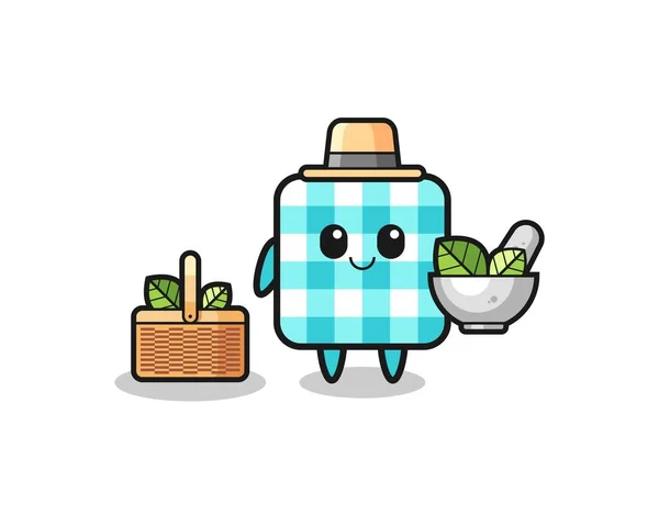 Checkered Tablecloth Herbalist Cute Cartoon Cute Design — Stockvektor
