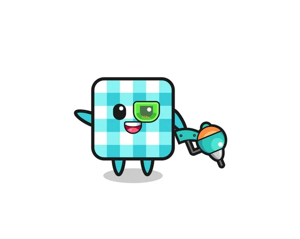 Checkered Tablecloth Cartoon Future Warrior Mascot Cute Design — Wektor stockowy