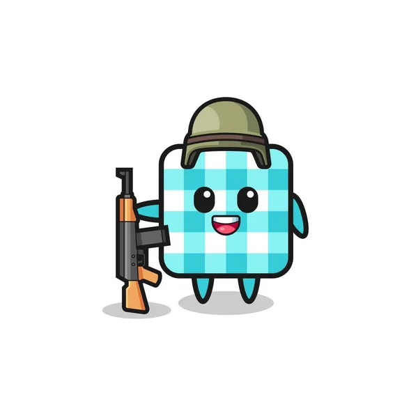 Cute Checkered Tablecloth Mascot Soldier Cute Design — Vetor de Stock