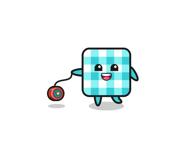 Cartoon Cute Checkered Tablecloth Playing Yoyo Cute Design — Wektor stockowy