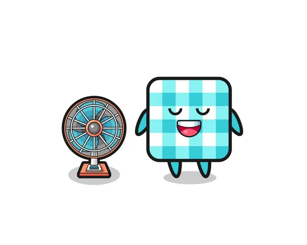 Cute Checkered Tablecloth Standing Front Fan Cute Design — Archivo Imágenes Vectoriales