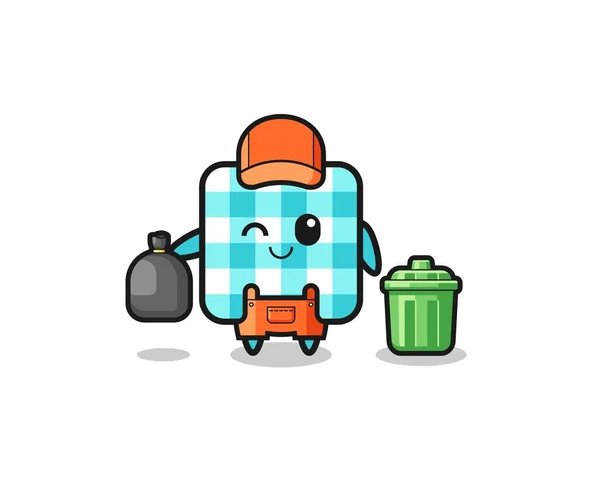 Mascot Cute Checkered Tablecloth Garbage Collector Cute Design — Vetor de Stock