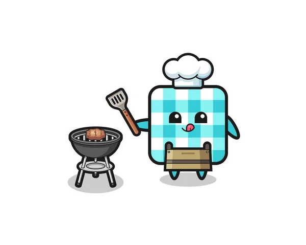 Checkered Tablecloth Barbeque Chef Grill Cute Design — Stockvektor