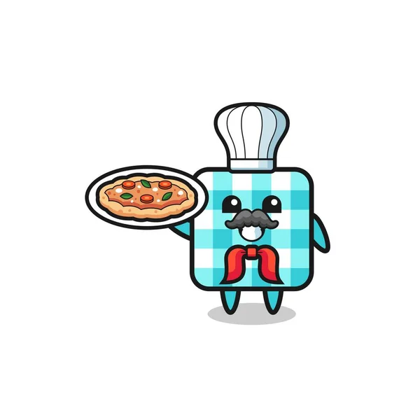 Checkered Tablecloth Character Italian Chef Mascot Cute Design — Stockvektor