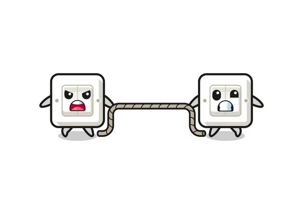 Cute Light Switch Character Playing Tug War Game Cute Design — Stock Vector